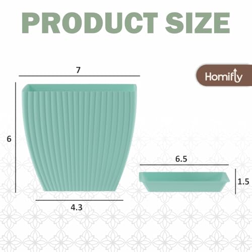 Image of HOMIFLY 5 Pack Plastic Square Flower Pots with Drainage & Bottom Tray /Lightweight, UV & Weather Resistant /6.5 Inch Planters for Indoor /Outdoor /Home /Balcony /Terrace /Garden Plant Pots (Sky Blue)