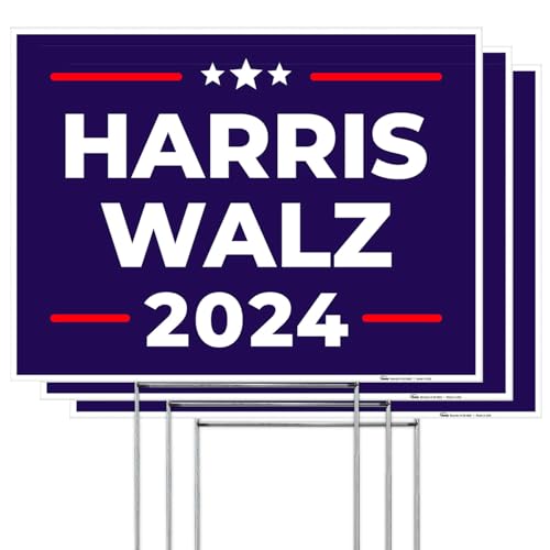 Harris Walz 2024 Presidential Election Yard Sign 18x24 (3 Pack) Inches Corp Plastic Double Sided With Metal H Stake Waterproof, Outdoor Lawn Signage, Made in USA by Armo