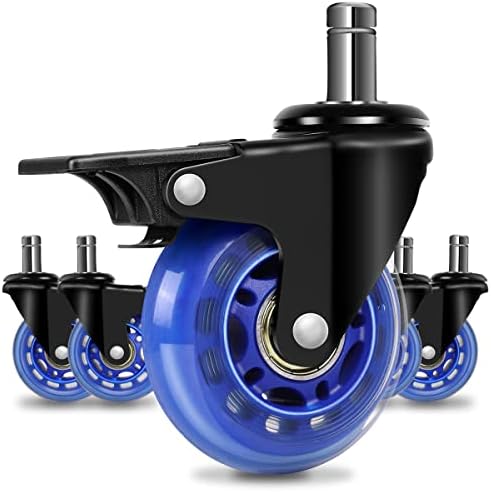 Office Chair Wheels with Brake, Replacement Rubber Chair Casters for Hardwood Floors and Carpet, Set of 5, Heavy Duty Office Chair Casters for Chairs to Replace Office Chair Mats -Universal Fit.