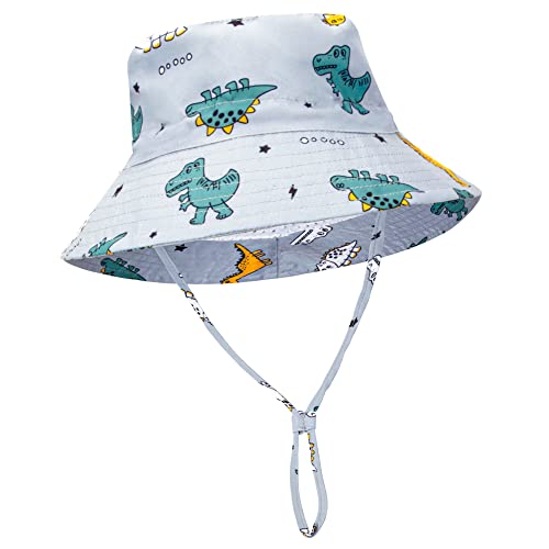 Fynnsure Baby Boy Sun Hat Baby Hats Upf 50+ Toddler Sun Hat Infant Sun Hats Kids Beach Summer Adjustable Bucket Hat Gray Cartoon Dinosaur 0-6 Months #TOP17