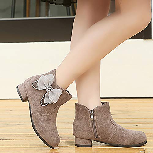 Stylein Girls Bow Side Zipper Heel Ankle Boots Autumn Princess Classical Outdoor Shoes Grey #TOP6