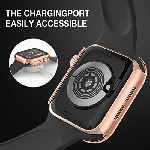 Image of Case Compatible with Apple Watch Series 9 Series 8 Series 7 41mm with Built-in Tempered Glass Screen Protector, All-Around Ultra-Thin Bumper Full Cover Hard PC Protective Case for iWatch, Rose Gold