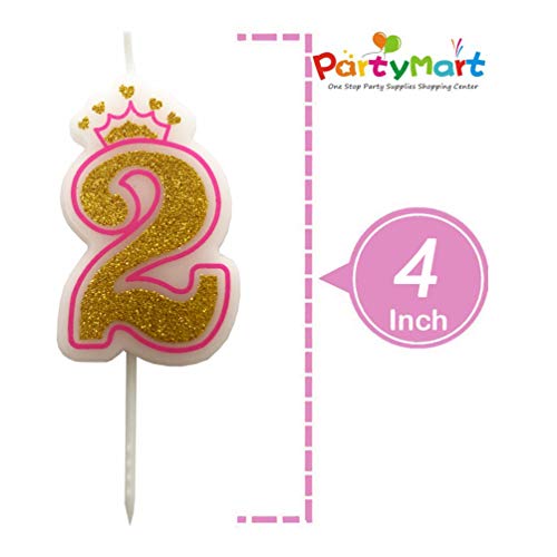 Partymart Number 2 Giltter Candle, Pink Number 2 #TOP3