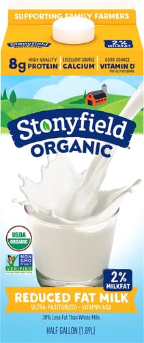 Stonyfield Organic Milk Up Half Gallon, Reduced Fat 2%, 64 oz