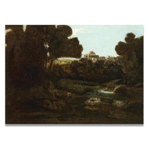 Toile Paysage Campagne Française Souvenir d'Ariccia - Art Vintage Salon 20x28cm