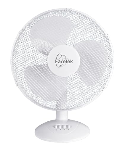 Farelek MIAMI ventilateur de table 50W Ø40cm, corps et pales en plastique blanc, 3 vitesses, tête inclinable et oscillante 180°