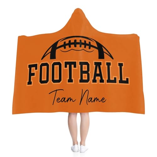 Custom Football Hooded Blanket for Kids Adults Personalized Football Sports Wearable Hooded Blankets with Name University Team Throw Blankets Warm Cozy Gift for Ball Sports Fans Women Graduation