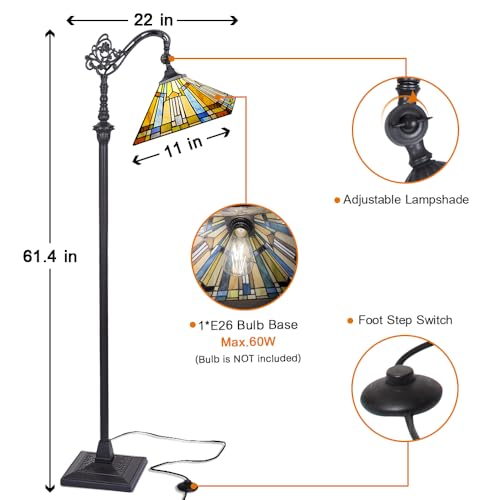 Capulina Tiffany Floor Lamp H62 Tall Antique Mission Style Stained Glass Soft Light Arched Gooseneck Adjustable Angle Reading Lamp for Living Room Bedroom - Image 6