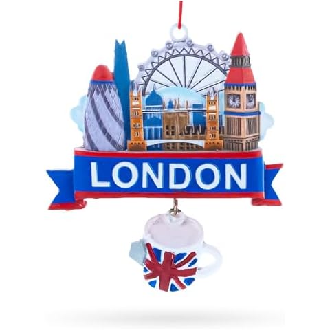 London City Skyline with Tea Cup Resin Christmas Ornament Cover