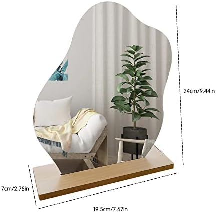 ZHIQIN Acrylic Makeup Mirror Frameless Decorative Vanity Table Mirror With Wooden Base Irregular Aesthetic Vanity Mirror Dressing Table Mirror for Bedroom Home and Room Decor-Cloud Shape