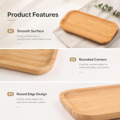 Image of Curated Cart Wooden Rectangular Serving Tray for Snacks and Meals, Small Platter for Serving Food Dessert Appetizer, Kitchen Tray, Home Decor Bathroom Tray, 28cm