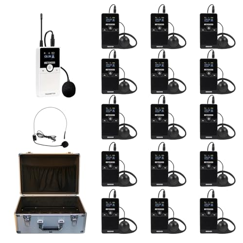 Retekess TT116 Tour Guide System, Tour Guide Microphone and Speaker, Noise Reduction, 656ft, Whisper System with 30-Slot Charging Case for Manufacturing, School(1 Transmitter 15 Receivers)