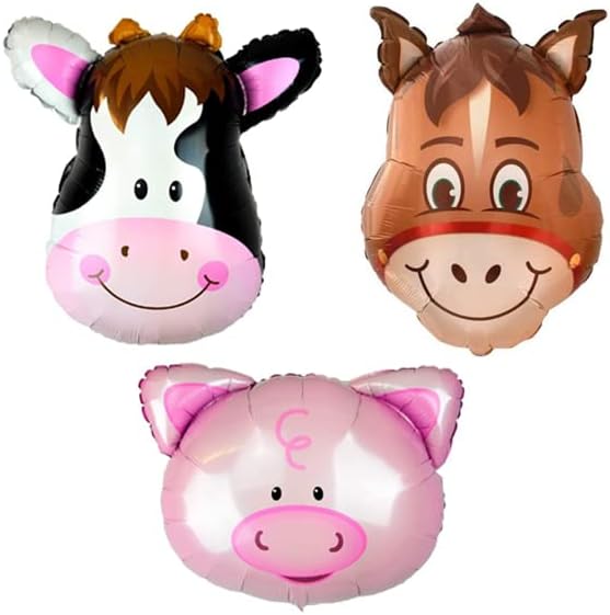3Pcs Farm Animal Balloons Party Kit Cow Donkey Pig for Birthday Baby Shower Barnyard Farm Themed Party Decorations Supplies