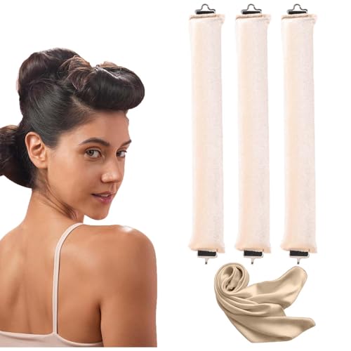 ZYEKIU 3 Pcs Rizador Pelo Sin Calor Suave, Rizador de Pelo Sin Calor, Rulos Pelo Flexibles con Gancho, Overnight Hair Rollers Blowout, DIY Rulos para Cabello Largo Medio Corto (Blanquecino)