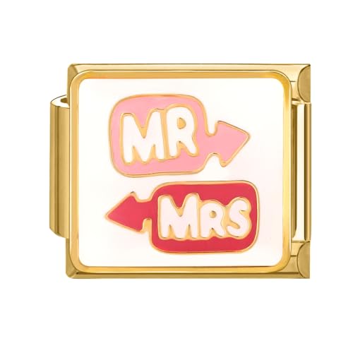 Image of papasgix Italian Charms Gold Modular for Italian Charm Star Blessings Italian Style Charms fits all 9mm Bracelet Retro Personality Charms Bracelets Accessories Mother's Day Gift gold MR MRS