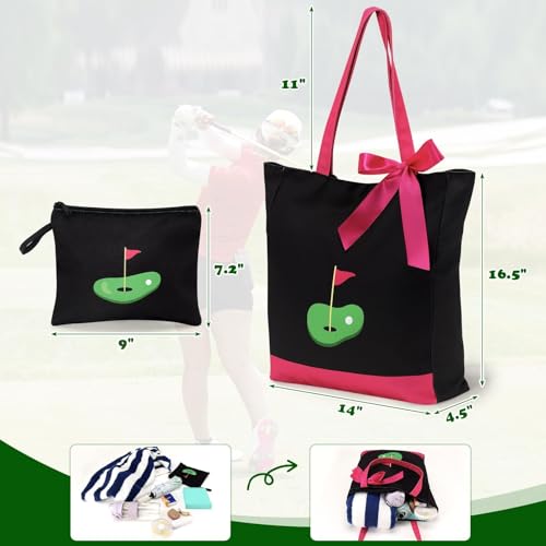Percozzi Golf Gifts for Women Canvas Tote Bag Makeup Bag for Golf Lovers Girlfriend Funny Valentine\'s Mother’s Day Birthday Retirement Thank You Gifts Reusable Cosmetic Travel Beach Bag, Set of 2 - Thumbnail 3