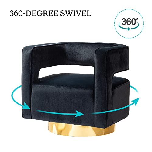 Sillón Barrel Giratorio Moderno Curvado Negro miniatura 4