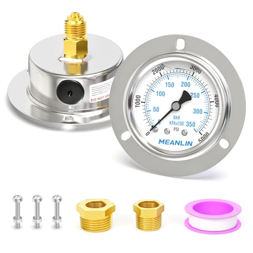 MEANLIN MEASURE 0~350BAR/0~5000PSI Flüssigkeitsmanometer, Frontflanschmontage, 1/4BSP 2.5FACE DIAL Edelstahlgehäuse mit Kreuzschlitzschraube und Mutter,+/-3-2-3%