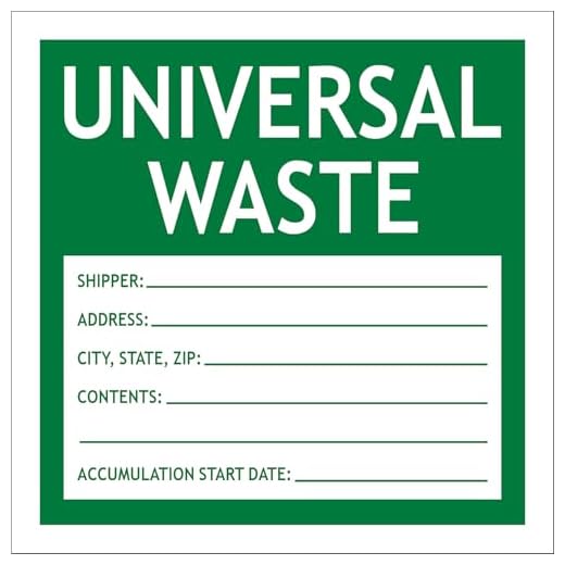 Hazardous Waste Labels Waterproof Adhesive-Poly Vinyl Trash Label 30 Pack | Universal Waste 6"x6" Adhesive-Poly Vinyl Warning Stickers Self Adhesive Green/White Tag