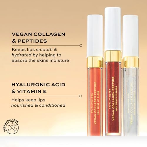 Image of Revolution Pro Vegan Collagen Peptide High Shine Lip Gloss, Nourish, Plump & Hydrate Lips With Hyaluronic Acid & Vitamin E, Cherie, 4 ML (Pack of 1)