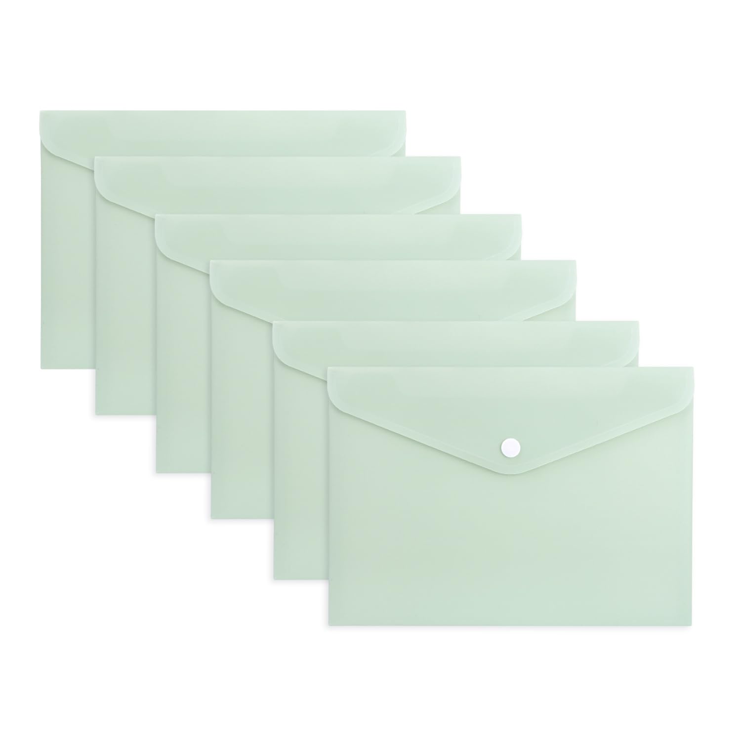 Pack of 12 A5 Light Pastel Green Soft Touch Plastic Document Wallets with Button Closure
