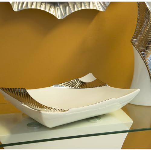 Vase plat céramique blanc et argent pour table basse chic - 4
