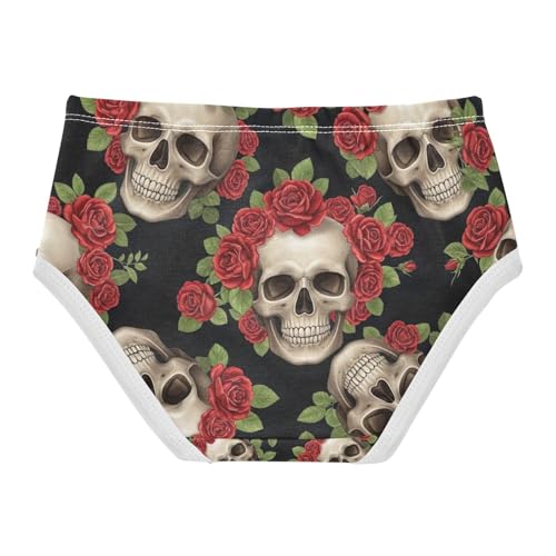 Skulls Vibrant Red Roses Toddler Cotton Underwear, Girls Underwear Cotton, 2T–8 Years2