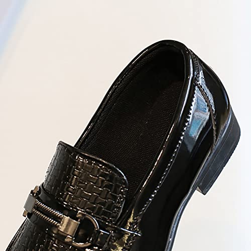 Xinyiqu Kids British Style Slip On Loafers Pu Leather Boys Dress Shoes 3 Little Kid,Black #TOP5