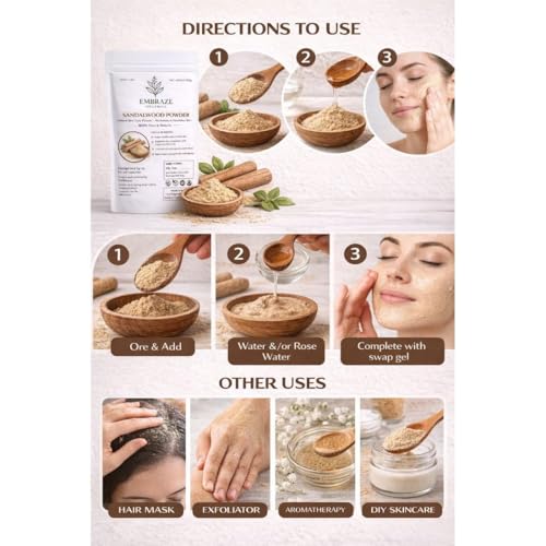 Image of Sandalwood Powder for Face Pack | Natural Chandan Powder for Cooling Skin, Acne Control & Skin Brightening (100g)