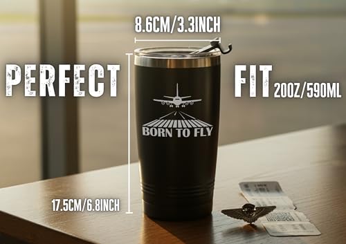 Onebttl Pilot Gifts for Men, Aviation Gifts for Aviator, 20oz Stainless Steel Insulated Tumbler with Lid, Print Logo, Born to Fly by Onebttl - Used condition - Image 5