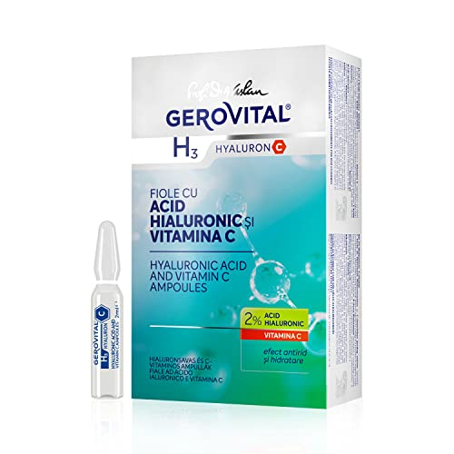 Ampollas Sérum Facial con Ácido Hialurónico y Vitamina C – Hidratante Intensivo y Antioxidante – Piel Luminosa y Uniforme – 10 x 2 ml, Gerovital H3 Hyaluron C