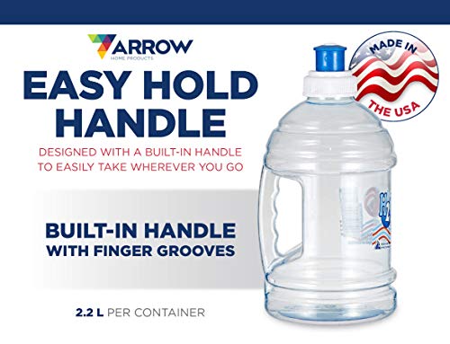 Arrow H2O On The Go Water Bottle, 2.2 Liter (Includes 2 Bottles) - Large Clear Plastic Water Bottle with Push Cap - Made in the USA, BPA Free - Built-In Handle, Ideal for the Gym and Sports Practice