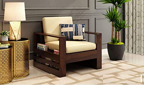 Image of BN Furniture Solid Sheesham Wood Sofa Set 6,5,3&2 Seater Cushioned Back for Living Room Stylish, Durable & Comfortable for Home, Office, Hall, Guest Room (Walnut Finish -White Cushion, 5 Seater)