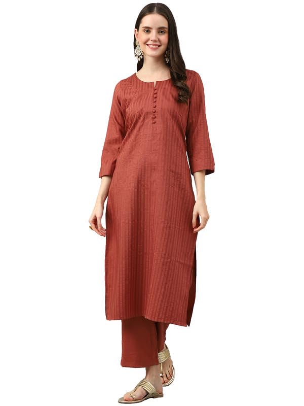 Image of Hritika Women's Cotton Blend Jacquard Woven Kurta with Palazzo Set HRKB0048