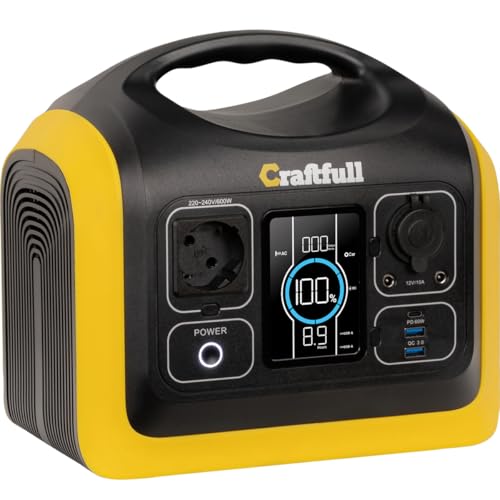 Craftfull Powerstation Adventure CP-600 | 3 Jahre Garantie - 1000 Watt - 595 Wh Powerbank - 31000 mAh - LiFePO4 Batterie tragbar - 80% nach > 3500 Ladezyklen - AC/KFZ/USB-A/USB-C (600 Watt)