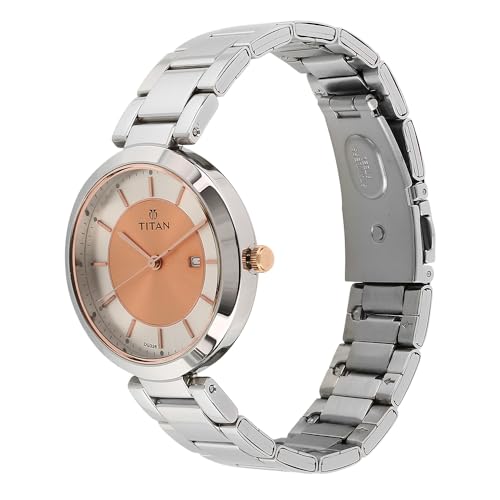 Titan Neo Rosegold Dial, Silver Metal Strap Analog Round Watch for Women's