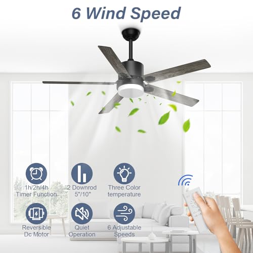 alescu Ceiling Fans with Lights - Outdoor Ceiling Fan with Remote, 52 Inch Modern Ceiling Fan for Patio, Bedroom Living Room - Thumbnail 6