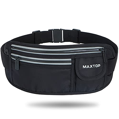 MAXTOP ランニング ポーチ ウエストポーチ 薄型 軽量 防水 揺れない ウエストバッグ イヤホンホール付き 反射タスキ付き ポーチ メンズ レディース マラソン ジョギング ウォーキング スポーツ 登山 作業用(ブラック)の商品画像（Amazon）