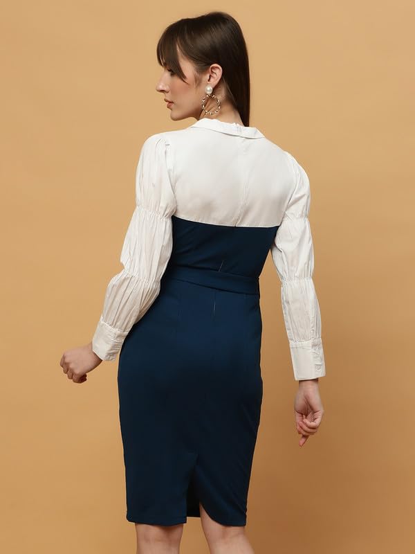 Image of BEATNIK Casual Wear Peter Pan Full Sleeve Blue Womens Dresses