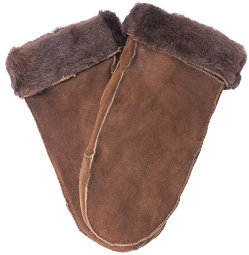 EEM Damen Lammfellfäustling Handschuhe, weiches Lammfell, mit Umschlag, cognac L