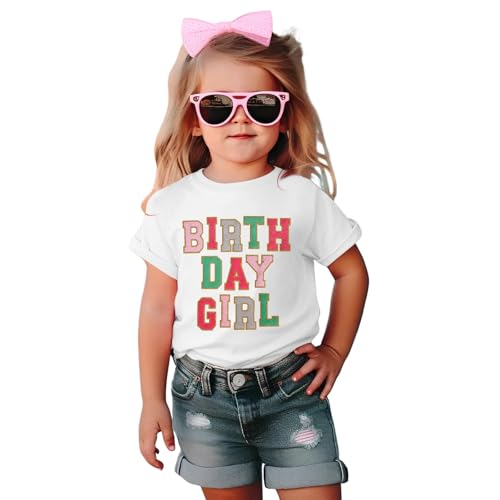 IZYJOY Birthday Girl Shirts Toddler 2nd 3rd 4th 5th 6th Birthday Glitter Patch T-Shirt Bday Outfit Short Sleeve Tee Tops