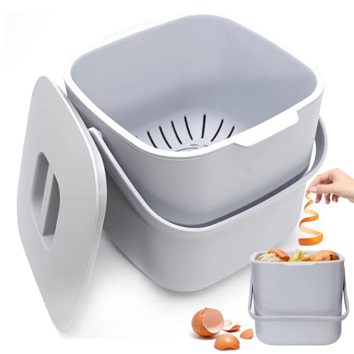 Hengrongshen Composteur Cuisine,avec Couvercle,Doublure Amovible et Lavable,Anti-Odeur Composteur Appartement,Poubelle Compost Utilisé pour Collecter Les Déchets de Cuisine,Les Pelures,Les Restes,etc
