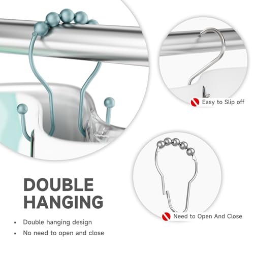 image for Bathway Shower Curtain Hooks, Shower Curtain Rings Rust Proof Double H
