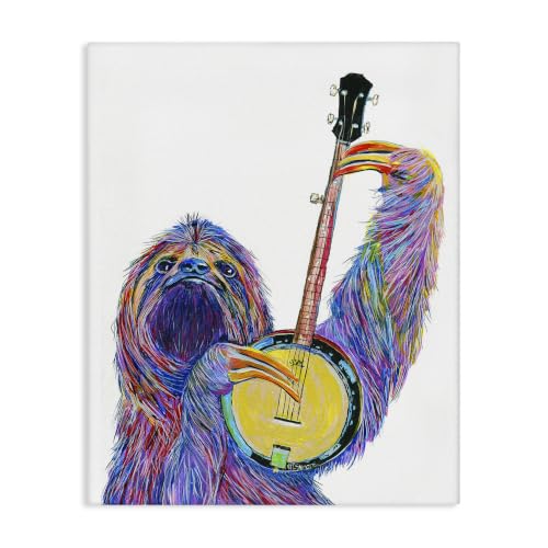 'Vibrant Sloth Musician Playing Banjo Musical'| Canvas Art