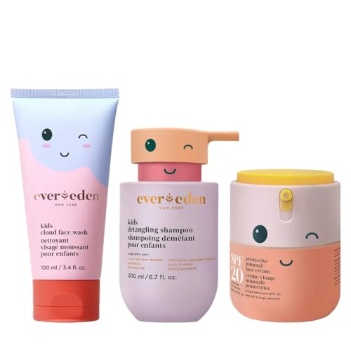 Kids Healthy Habit TRIO : Clean & Vegan Skin & Hair Care for Kids Bundle | Kids Skin Care Cloud Face Wash + SPF 20 Mineral Face Cream + Kids Shampoo – Detangling | Clean and Non-toxic Ingredients