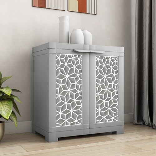 Image of Nilkamal Freedom Star Small (FMSSTAR) 2 Shelves Plastic Bookshelf with 3-Year Warranty| Multipurpose Storage Cabinet & Book Rack for Home | Durable, Easy-Clean |Book Organiser |Haze Grey & Milky White