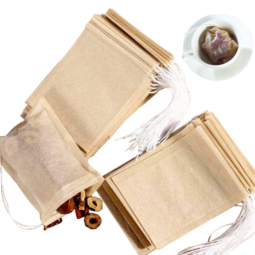 NEPAK 200Pcs Tea Filter Bags for Loose Tea,3.15 x 3.94 inch Disposable Tea Infuser,Empty Tea Bags with Drawstring,Natural Wood Pulp Material