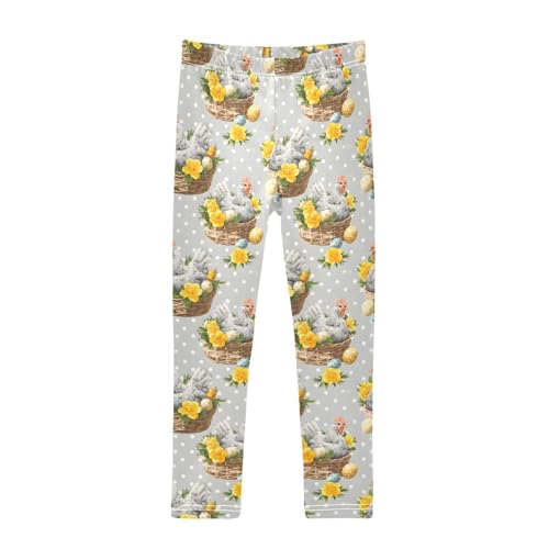 Hen Flower Polka Dot Girls Leggings Ultra Soft Compression Yoga Gym Pants for Kids 4-10T