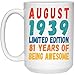 Tasse à café blanche humoristique « Born in August 81 Years Old Birthday »