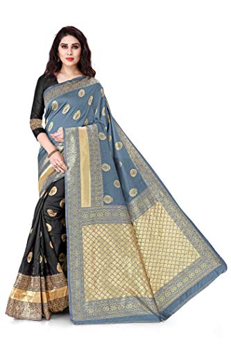 Sourbh Halber und halber Stil Zari gewebte Arbeit Party Wear Sari für Frauen - Schwarz - Einheitsgröße Cover